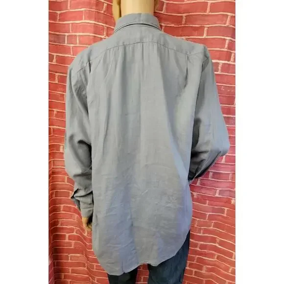 DOUBLE RRL Ralph Lauren gray Linen Long Sleeve Button Up Size L Men's Shirt #C - Picture 4 of 8